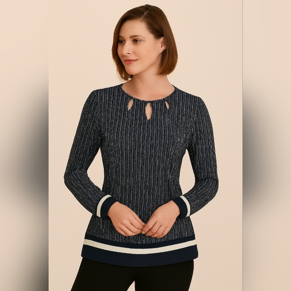 Liz Claiborne Long Sleeve Stripe Print Blouse - Picture 1 of 8